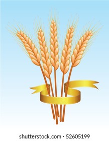 bunch of vector wheat ears and golden ribbon