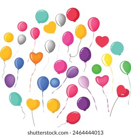 Bunch of Vibrant Color Balloons on White Background 2D Illustration