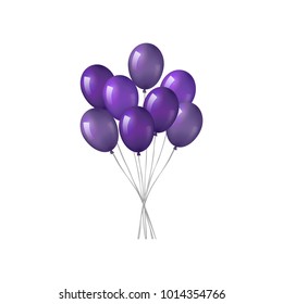 Bunch of violet helium balloons isolated on white background.