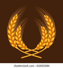 Bunch of wheat, barley or rye ears. Agricultural image for decoration bread packaging, beer labels, brochures and advertising booklets.