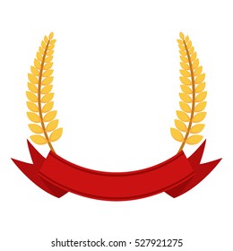 Bunch of wheat frame. Ribbon with organic food. Flat style.