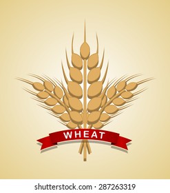 Bunch of wheat with ribbon on pale background
