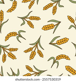 Bunch of Wheat Vector Seamless Pattern illustration Design
