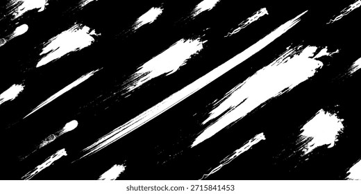 Un montón de tinta blanca salpica sobre un fondo negro, salpica tinta negra, tinta negra estilo grunge salpica Ilustración vectorial. Vector de pincel.