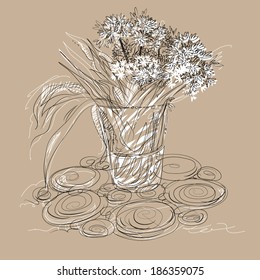 Bunch of wild bear's onion in the vase