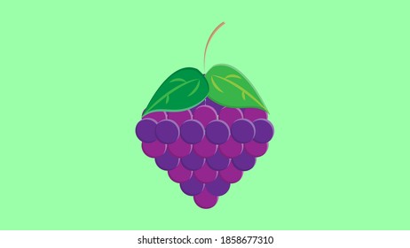 Bunch of wine grapes with leaf flat purple vector icon for food apps and websites.