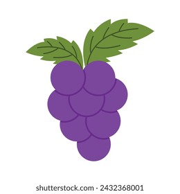 Bunch of wine grapes with leaf flat purple vector icon for food apps and websites