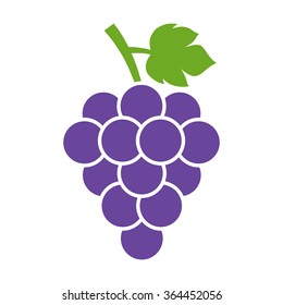 Bunch of wine grapes with leaf flat purple vector icon for food apps and websites