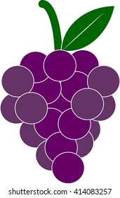 Bunch of wine grapes with leaf flat color icon for food apps and websites