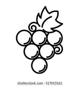 Bunch of wine grapes with leaf - flat  line icon