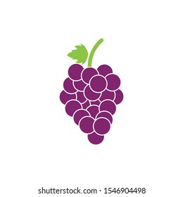 Bunch of wine grapes with leaf icon for food apps and websites
