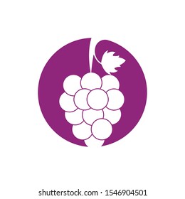 Bunch of wine grapes with leaf icon for food apps and websites