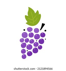 Bunch of wine grapes with leaf on white background