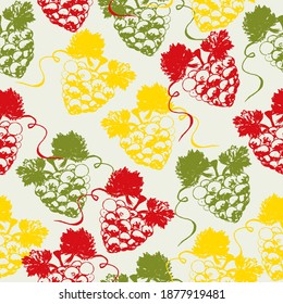 Bunch of wine grapes with leaf seamless pattern. Vine grapes Seamless pattern illustration. Wine grapes business concept.