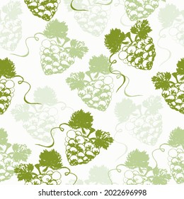 Bunch of wine grapes with leaf seamless pattern. Vector illustration for organic food textile, print, poster, fabric, website, app, article. Wine shop and grapes farm design.