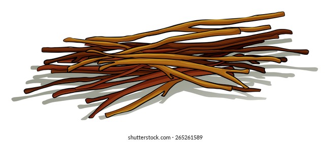 Bunch of wooden sticks lying down