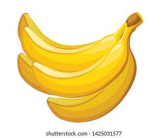 Bunch of yellow bananas edible tropical fruit berry flat vector illustration isolated on white background