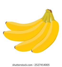 Manojo de plátanos amarillos aislados sobre fondo blanco. Ilustración vectorial de frutas tropicales. Bocadillo saludable de fruta dulce