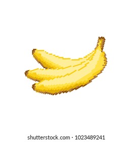 Bunch of yellow bananas.Pixel art retro style, vector illustration. 8bit