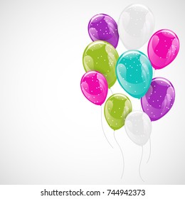 Bunche of colorful sparkling helium balloons. Concept of birthday party, anniversary and wedding invitations