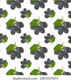 Bunches of black grapes with leaves. Seamless pattern in vector. Suitable for backgrounds and prints.