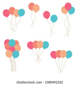 Bunches of colorful balloons in flat style vector isolated on white background.