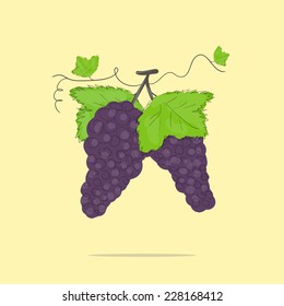 Bunches of grapes and green leaves. Vector illustration