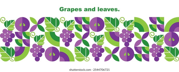 Bunches de uvas.Folhas e bagas.Design geométrico abstrato.Conjunto de ícones em estilo simples plano.Elementos isolados em um fundo branco.Padrão contínuo e border.Organic food.Vetor ilustração.