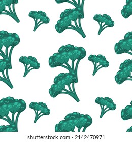 Bunches of green broccoli seamless pattern. Vector illustration in flat style. Vegetable print. Useful products.