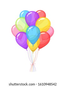 Bunches and Groups of Color Helium Balloons Isolated on whiteccBackground. Decoration for a birthday