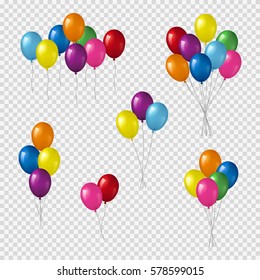 Bunches and groups of colorful helium balloons isolated on transparent background. - Shutterstock ID 578599015