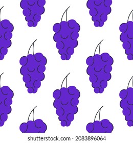 Bunches of purple grapes seamless pattern. Background with doodle berries. Template for fabric, packaging and design