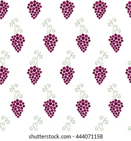 Bunches of purple grapes seamless pattern. Fruit pattern. Ripe berries on a white background. The concept of viniculture. Wine template. Vector illustration.