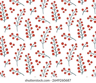 Bunches of red berries. Cosy pattern. Vector illustration.