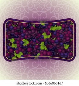 Bunches of the red and purple grapes with dew drops. Vector banner with fresh grapes