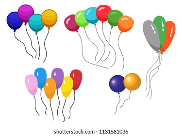 Bunches of several colour helium balloons. Vector illustration.
