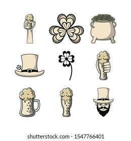 buncle of saint patricks day celebration icons vector illustration design