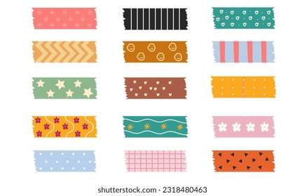 bundel Hand drawn cute washi tape collection isolated on white background. vector illustration.