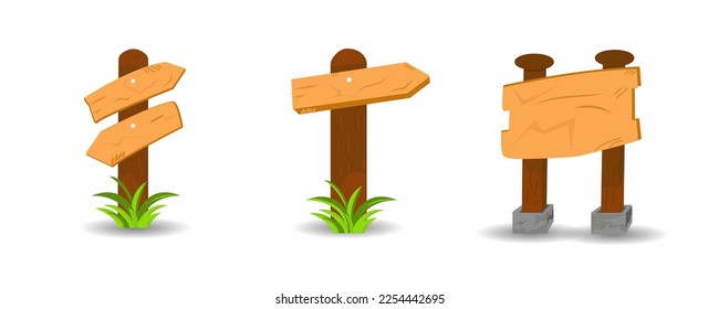 Bundel Set of 3 Sign Posts With Grass, vector illustration
