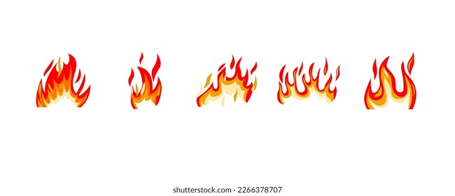 Conjunto de 5 llamas de fuego , ilustración vectorial
