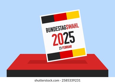 Bundestagswahl 2025 23. Februar, federal elections 2025 23 February in German. A vote is cast into a ballot box.