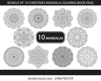 Bundle of 10 Creative Mandala Coloring Book Pages. Easy Mandala Coloring Book Pages for Adults to Relax, Experiences Give Relief. Resizeable Vector File