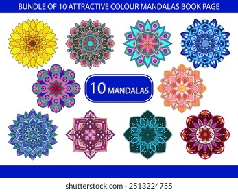 Pacote de 10 páginas do livro de colorir Mandala Criativo. Fácil Mandala colorir páginas do livro para adultos para relaxar, experiências dar alívio. Arquivo de vetor redimensionável