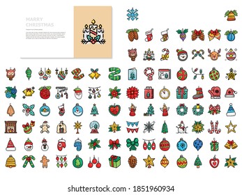 bundle of 100 icon christmas with lineal color style