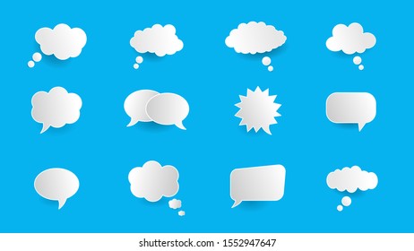 Bundle of 12 Bevel thought bubble on blue background.vector ilustration