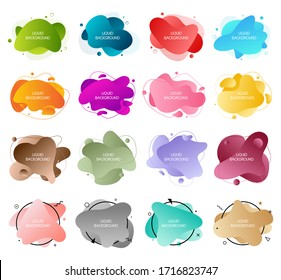 Bundle of 16 abstract modern graphic liquid elements. Dynamical waves different colored fluid forms. Isolated banners with flowing shapes. Template for the design of a logo, flyer or presentation