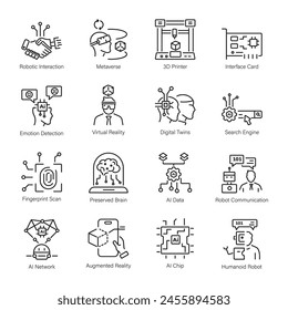 Bundle of 16 AI Technology Linear Icons 

