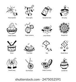 Bundle of 16 Diwali Doodle Icons 

