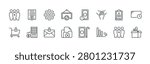bundle of 16 thin line workplace closure icons such as khggw#024 layoff, eh8bi#042 shopping cart, 8caek#005 bill, cc0#040 sale, yj56h#007 cease of activity, m4ykc#025 letter, tegkb#010
