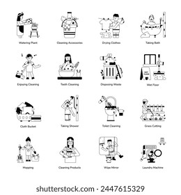 Bundle of 16 Trendy Housekeeping Glyph Icons 

